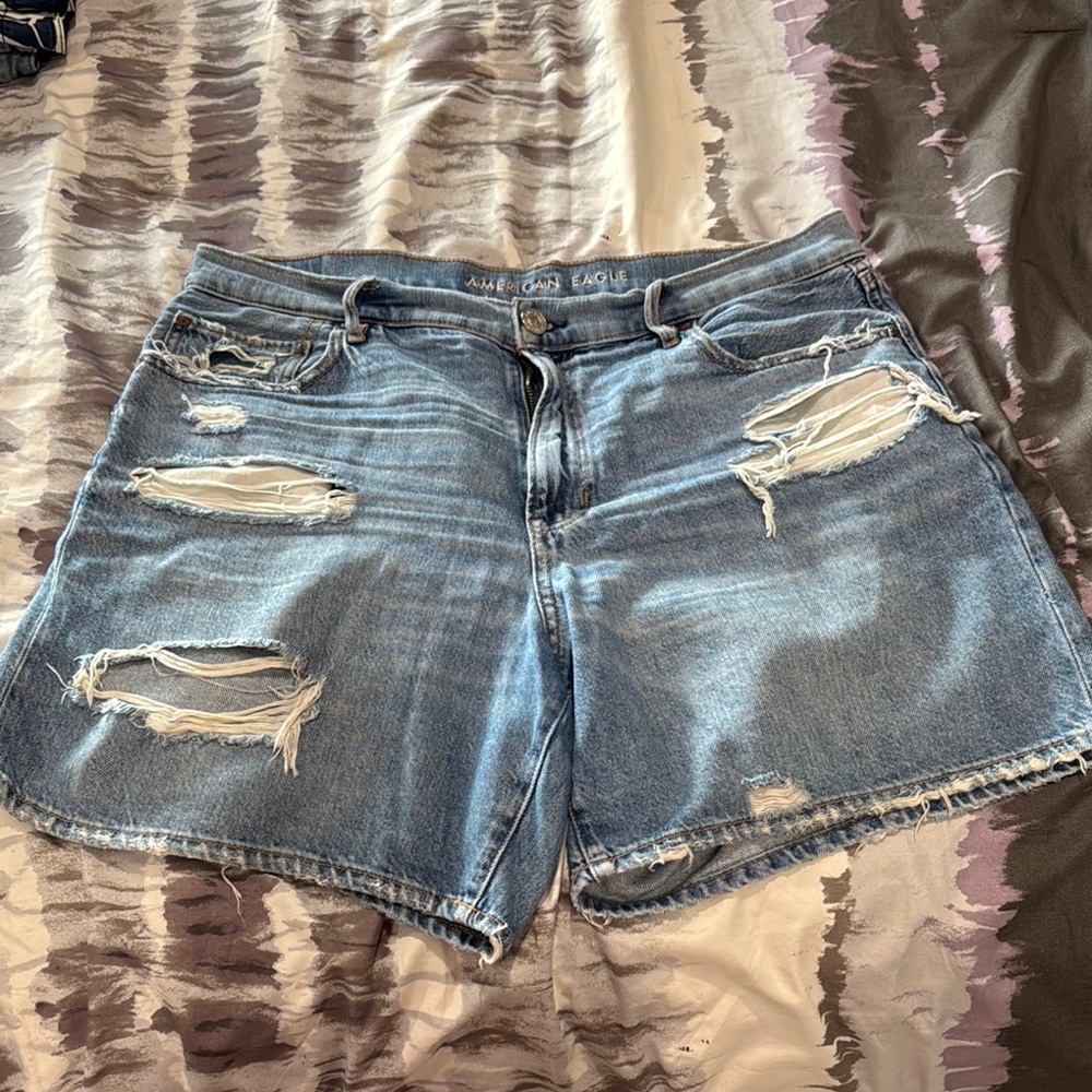 American Eagle Outfitters Blue Distressed Jean Shorts